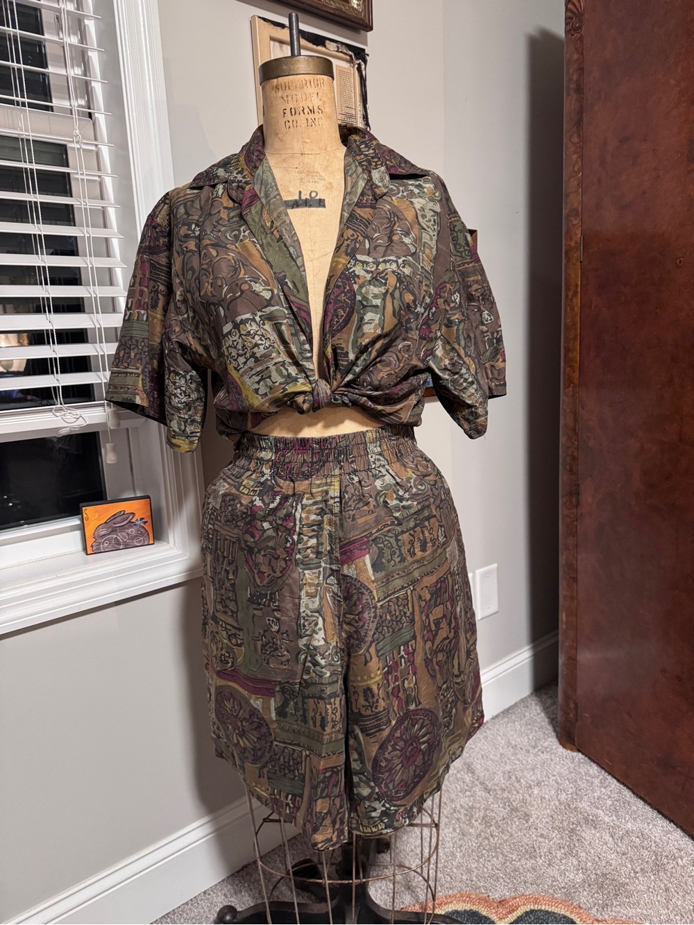 Vintage Jane Ashley Set - Retro Print High-Waist Shorts & Shirt